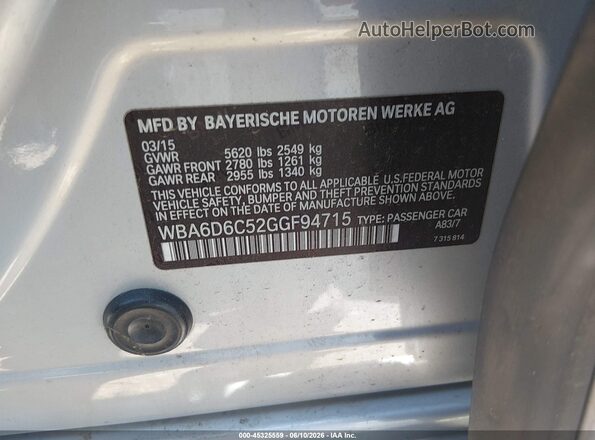 WBA6D6C52GGF94715 2016 BMW 6 SERIES Silver Widok komory silnika