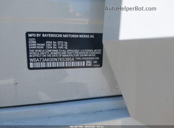 WBA73AK00N7K53954 2022 BMW 2 SERIES White Widok komory silnika
