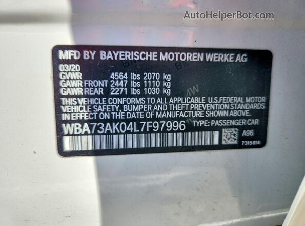 WBA73AK04L7F97996 2020 BMW OTHER White 