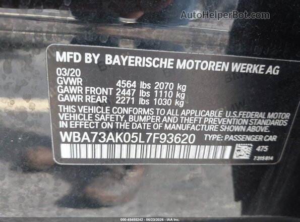 WBA73AK05L7F93620 2020 BMW 2 SERIES Black Widok komory silnika