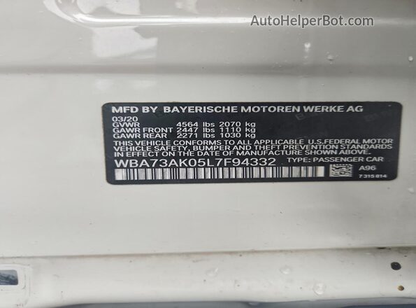 WBA73AK05L7F94332 2020 BMW 2 SERIES White Vista del compartimento del motor
