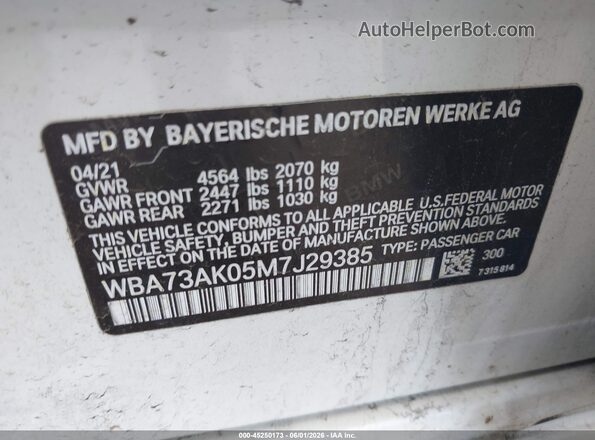 WBA73AK05M7J29385 2021 BMW 2 SERIES White Vista del compartimento del motor