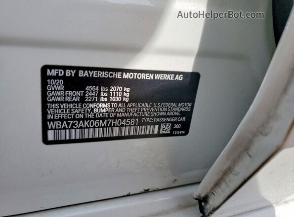 WBA73AK06M7H04581 2021 BMW OTHER White Շարժիչի բաժամունքի տեսք