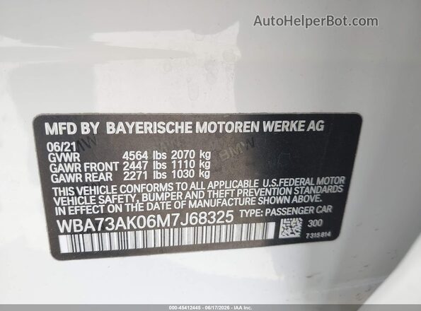 WBA73AK06M7J68325 2021 BMW 2 SERIES White Вид підкапотного простору