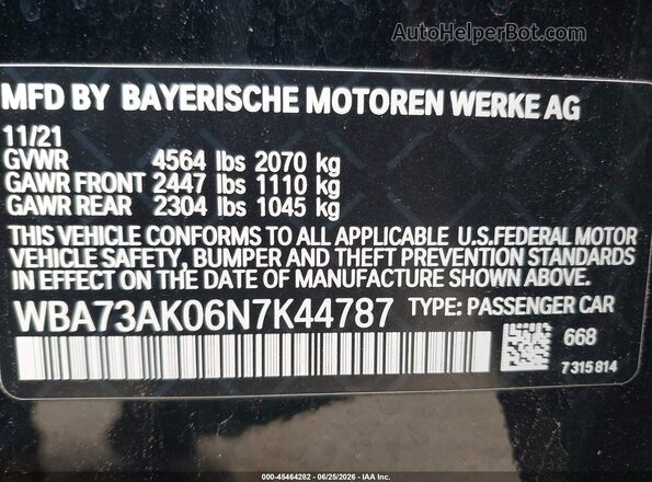 WBA73AK06N7K44787 2022 BMW 2 SERIES Черный Вид подкапотного пространства