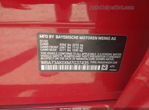 WBA73AK0XM7G37435 2021 BMW 2 SERIES Red Engine compartment view