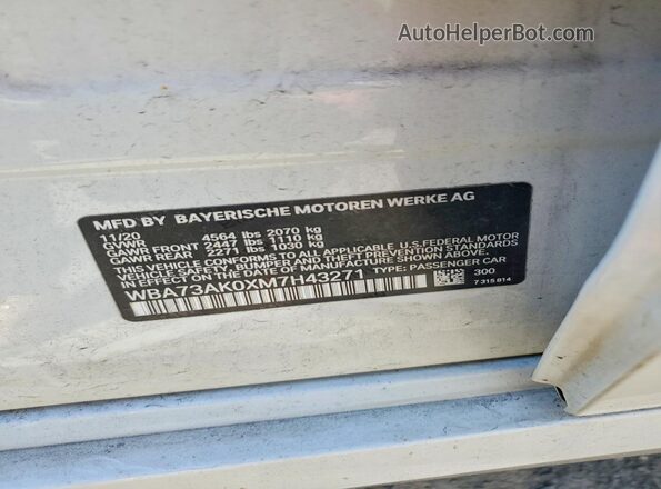 WBA73AK0XM7H43271 2021 BMW 7 SERIES White 