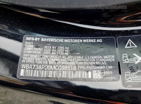 WBA73AP00MCG98518 2021 BMW OTHER Black Widok komory silnika