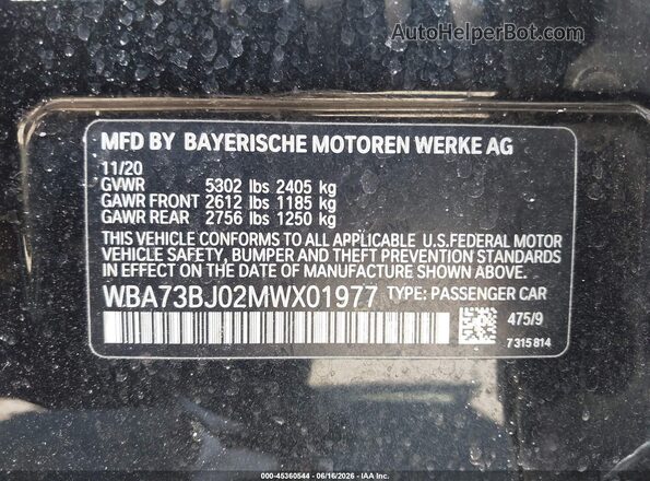 WBA73BJ02MWX01977 2021 BMW 5 SERIES Black 