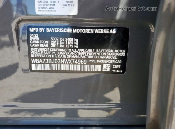 WBA73BJ03NWX74969 2022 BMW 5 SERIES Gray 