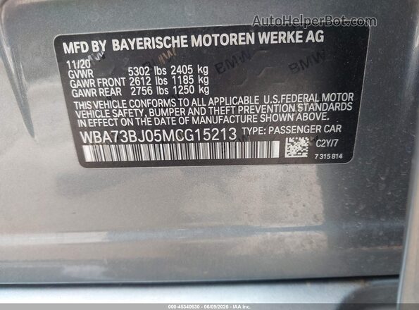 WBA73BJ05MCG15213 2021 BMW 5 SERIES Бирюзовый Вид подкапотного пространства