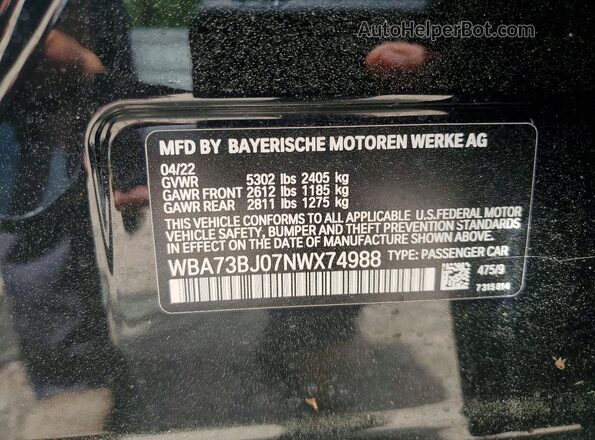 WBA73BJ07NWX74988 2022 BMW 5 SERIES Black VIN կոդի պիտակի տեսք