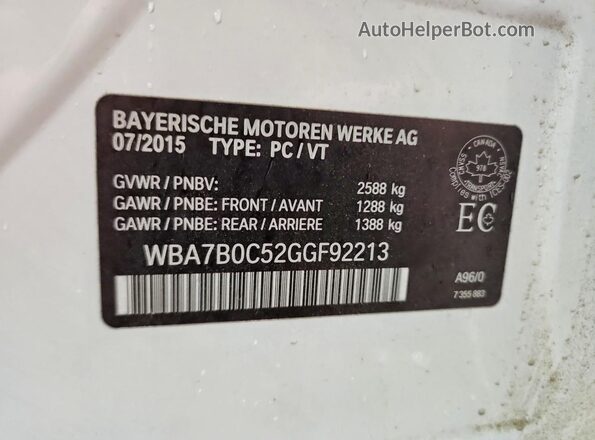 WBA7B0C52GGF92213 2016 BMW 7 SERIES White Շարժիչի բաժամունքի տեսք