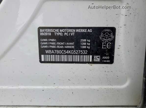 WBA7B0C54KG527532 2019 BMW 7 SERIES White Widok komory silnika