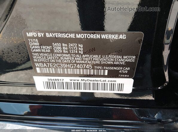 WBA7E2C39HG740745 2017 BMW 7 SERIES Black Вид підкапотного простору