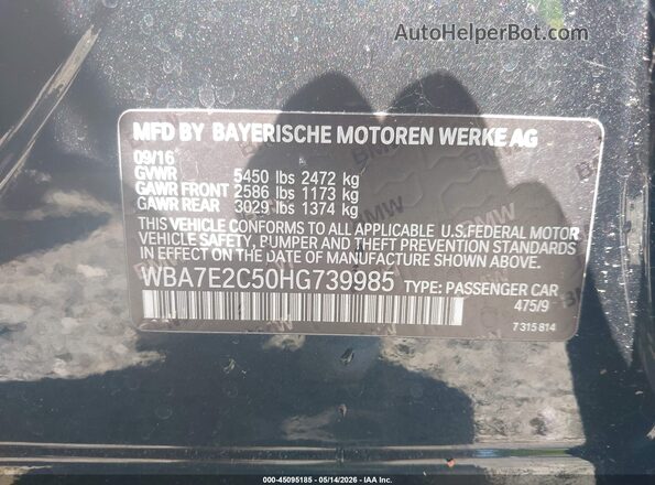WBA7E2C50HG739985 2017 BMW OTHER Black 