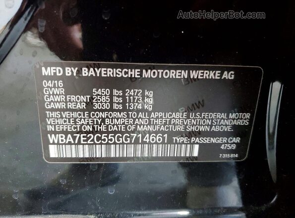 WBA7E2C55GG714661 2016 BMW OTHER Black Vista del compartimento del motor