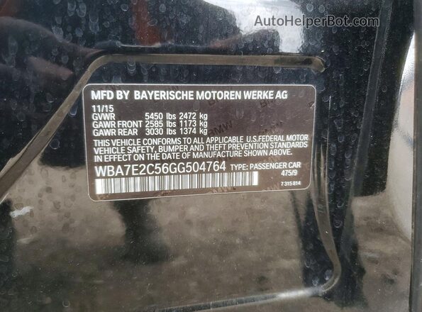 WBA7E2C56GG504764 2016 BMW 7 SERIES Black Vista de la etiqueta del VIN