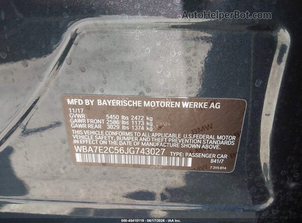 WBA7E2C56JG743027 2018 BMW 7 SERIES Gray ძრავის განყოფილების ხედი