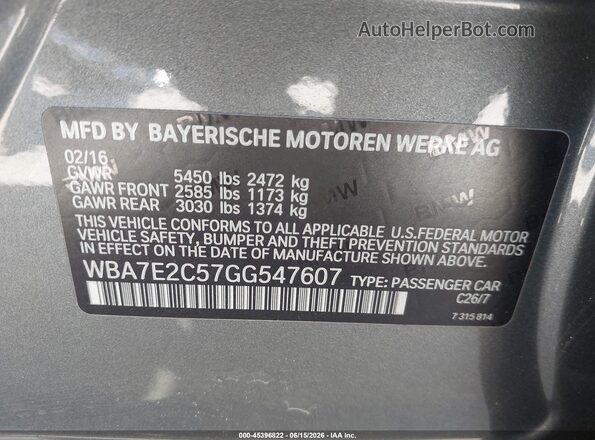 WBA7E2C57GG547607 2016 BMW OTHER Gray 