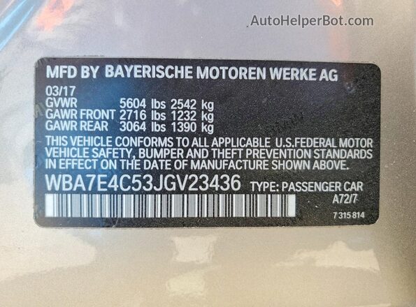 WBA7E4C53JGV23436 2018 BMW 7 SERIES Tan 