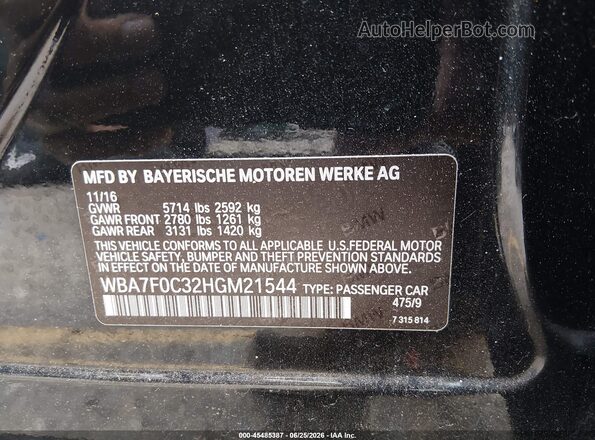 WBA7F0C32HGM21544 2017 BMW 7 SERIES Black Widok komory silnika