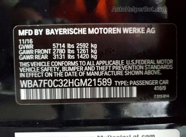 WBA7F0C32HGM21589 2017 BMW 7 SERIES Blue Панорамний вид салону 360°