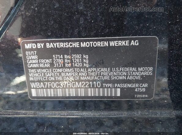 WBA7F0C37HGM22110 2017 BMW 7 SERIES Black Engine compartment view