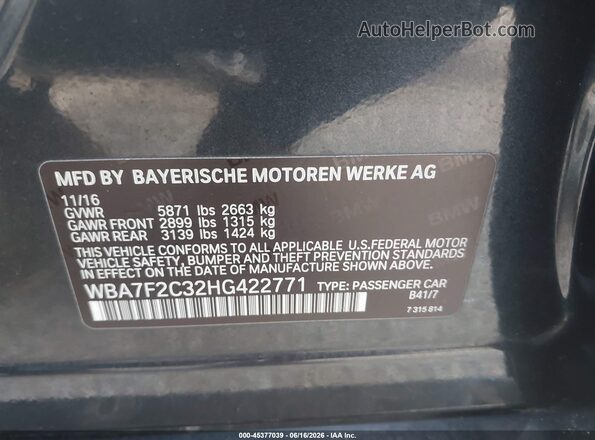 WBA7F2C32HG422771 2017 BMW ALPINA Gray Vista del compartimento del motor