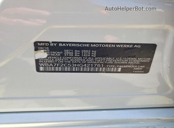 WBA7F2C53HG421761 2017 BMW 7 SERIES White Vista del compartimento del motor
