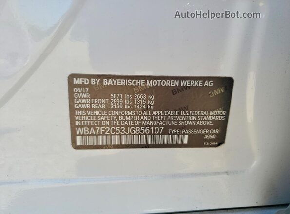 WBA7F2C53JG856107 2018 BMW ALPINA White Вид підкапотного простору