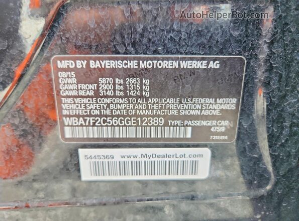 WBA7F2C56GGE12389 2016 BMW 7 SERIES Black ძრავის განყოფილების ხედი