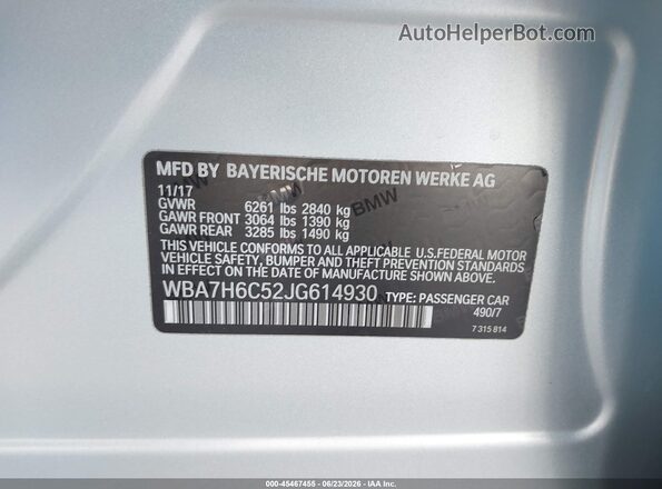 WBA7H6C52JG614930 2018 BMW M760I Серебряный Вид подкапотного пространства