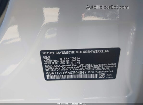 WBA7T2C06MCE94947 2021 BMW 7 SERIES White Շարժիչի բաժամունքի տեսք