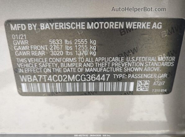 WBA7T4C02MCG36447 2021 BMW 7 SERIES Brown Շարժիչի բաժամունքի տեսք