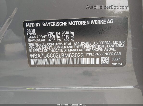 WBA7U6C02LBM63023 2020 BMW M760I Gray Շարժիչի բաժամունքի տեսք