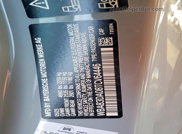 WBA83DA08TCV64446 2026 BMW M4 Gray Вид наклейки з VIN-кодом