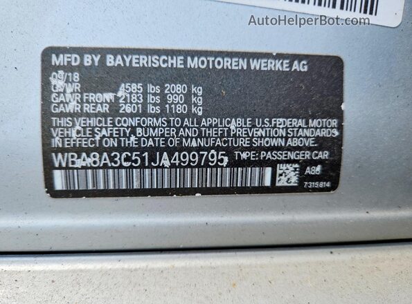 WBA8A3C51JA499795 2018 BMW OTHER Silver 