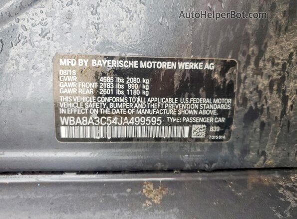 WBA8A3C54JA499595 2018 BMW OTHER Синий Вид подкапотного пространства
