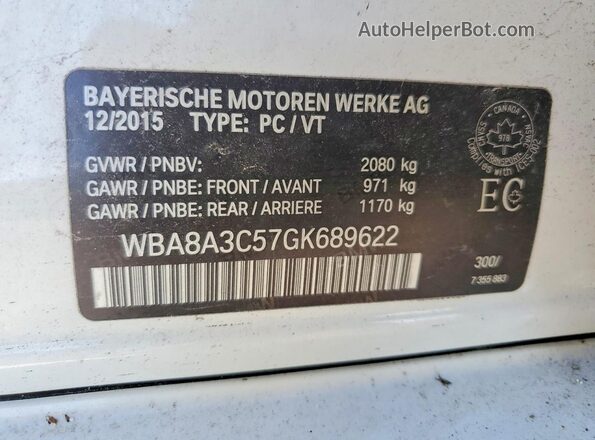 WBA8A3C57GK689622 2016 BMW 3 SERIES Белый Вид подкапотного пространства
