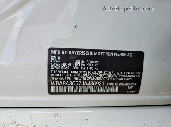 WBA8A3C57JA486923 2018 BMW OTHER Белый Вид подкапотного пространства
