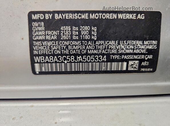 WBA8A3C58JA505334 2018 BMW 3 SERIES Серебряный Вид подкапотного пространства