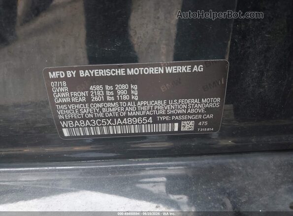 WBA8A3C5XJA489654 2018 BMW 3 SERIES Black Vista del compartimento del motor