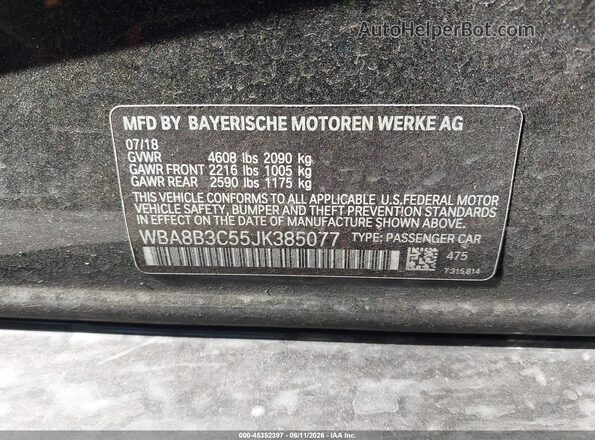WBA8B3C55JK385077 2018 BMW 3 SERIES Black Widok komory silnika
