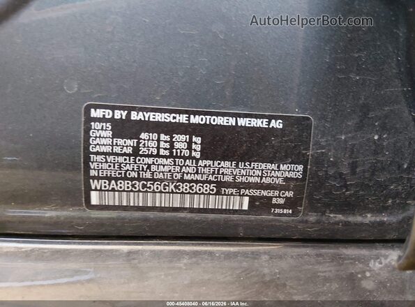 WBA8B3C56GK383685 2016 BMW 3 SERIES Gray Շարժիչի բաժամունքի տեսք