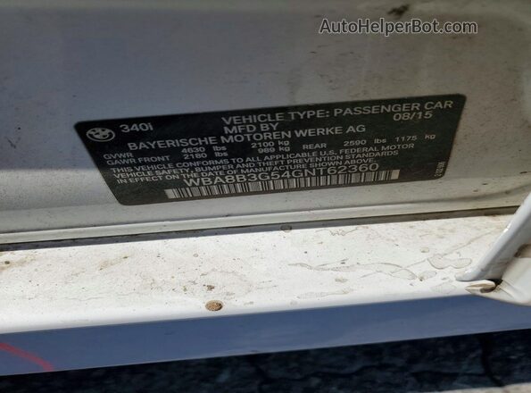 WBA8B3G54GNT62360 2016 BMW OTHER Белый 