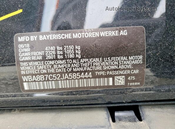 WBA8B7C52JA585444 2018 BMW 3 SERIES Black Widok komory silnika