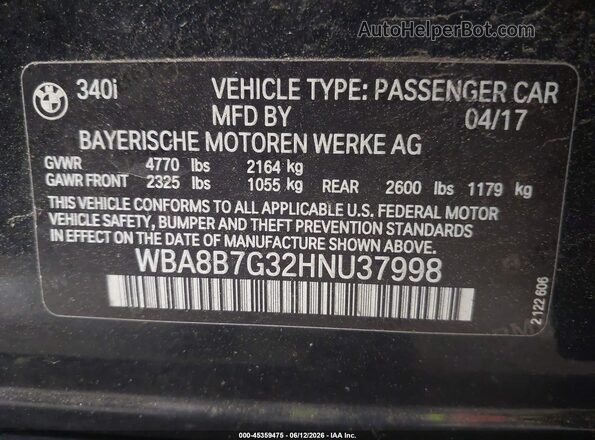 WBA8B7G32HNU37998 2017 BMW 3 SERIES Black Widok komory silnika