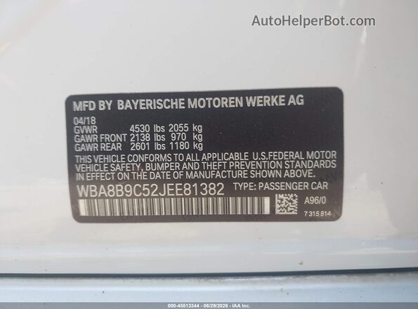 WBA8B9C52JEE81382 2018 BMW 3 SERIES White Շարժիչի բաժամունքի տեսք