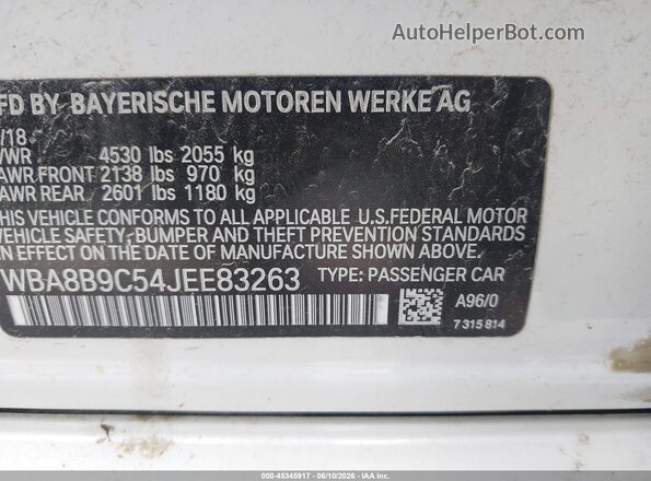 WBA8B9C54JEE83263 2018 BMW 3 SERIES White Շարժիչի բաժամունքի տեսք